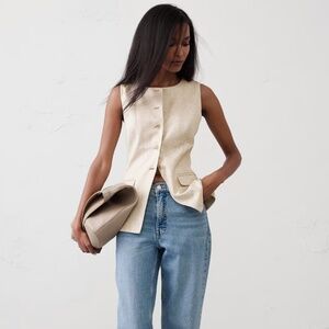 Linen-Blend Long Cutaway Vest